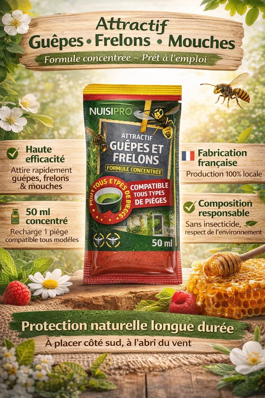 PROTECTA Recharge pour Piège à Guêpes et Frelons – Attractif Concentré – Lot 5x50ml– Compatible Tous Pièges – N’Attire Pas les Abeilles