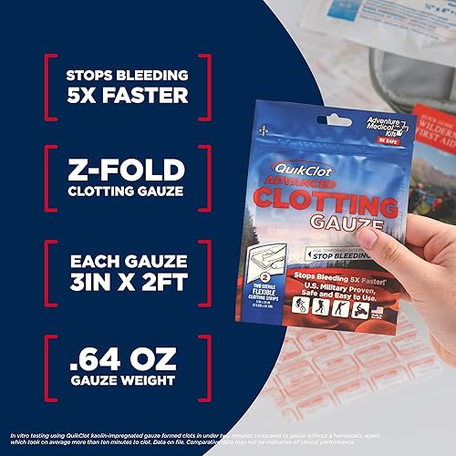 Vista 11 de Adventure Medical Kits QuikClot - Gasa de coagulación avanzada – Gasa médica hemostática flexible – Deja de sangrar más rápido con gasa
