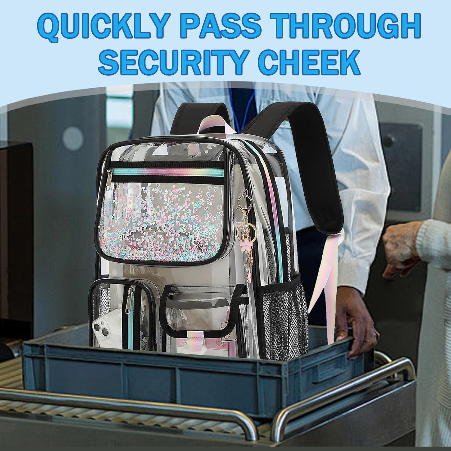 Clear Backpack for Girls Women, School Bookbag Heavy Duty See Through Backpacks (Black) - Image 6