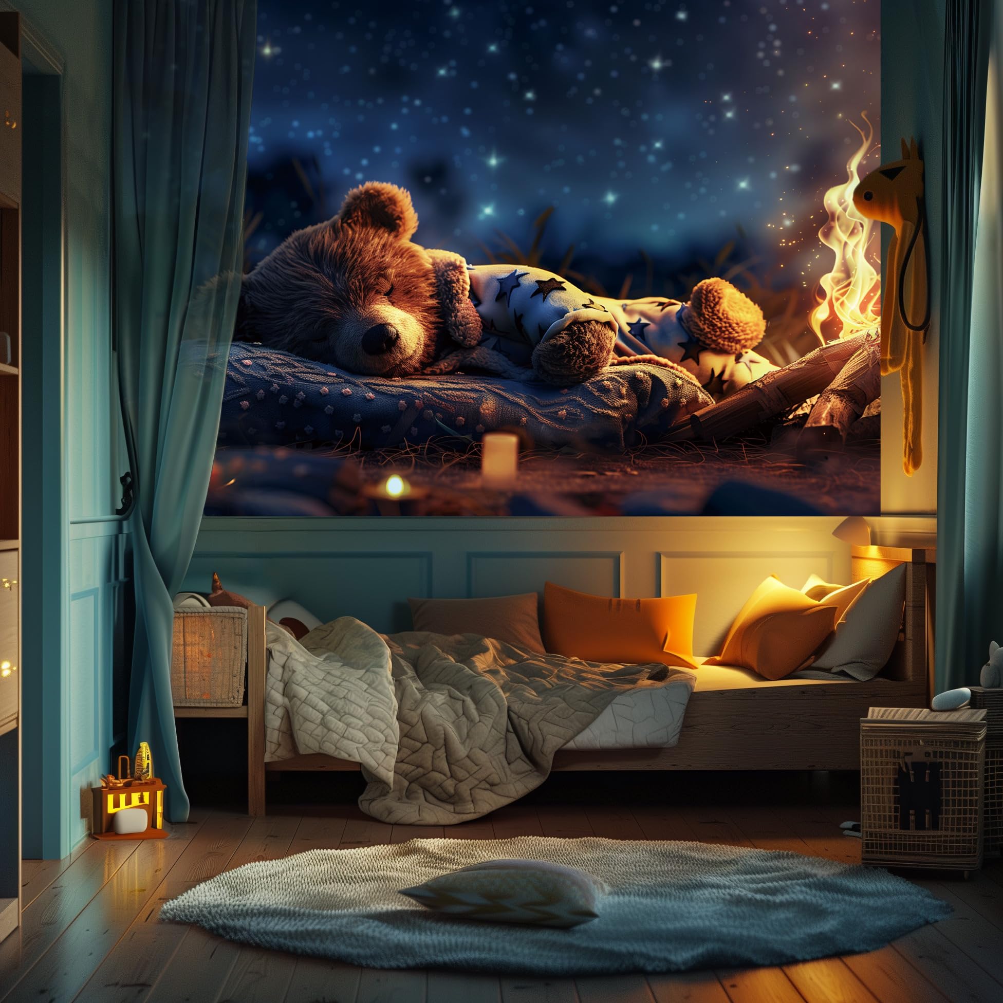 AMUGISH Nursery Wall Mural Wallpaper | Peel and Stick | Teddy Bear | Cozy Scene for Living Room, Bedroom, Kitchen - 118''W x 98''H Self-Adhesive