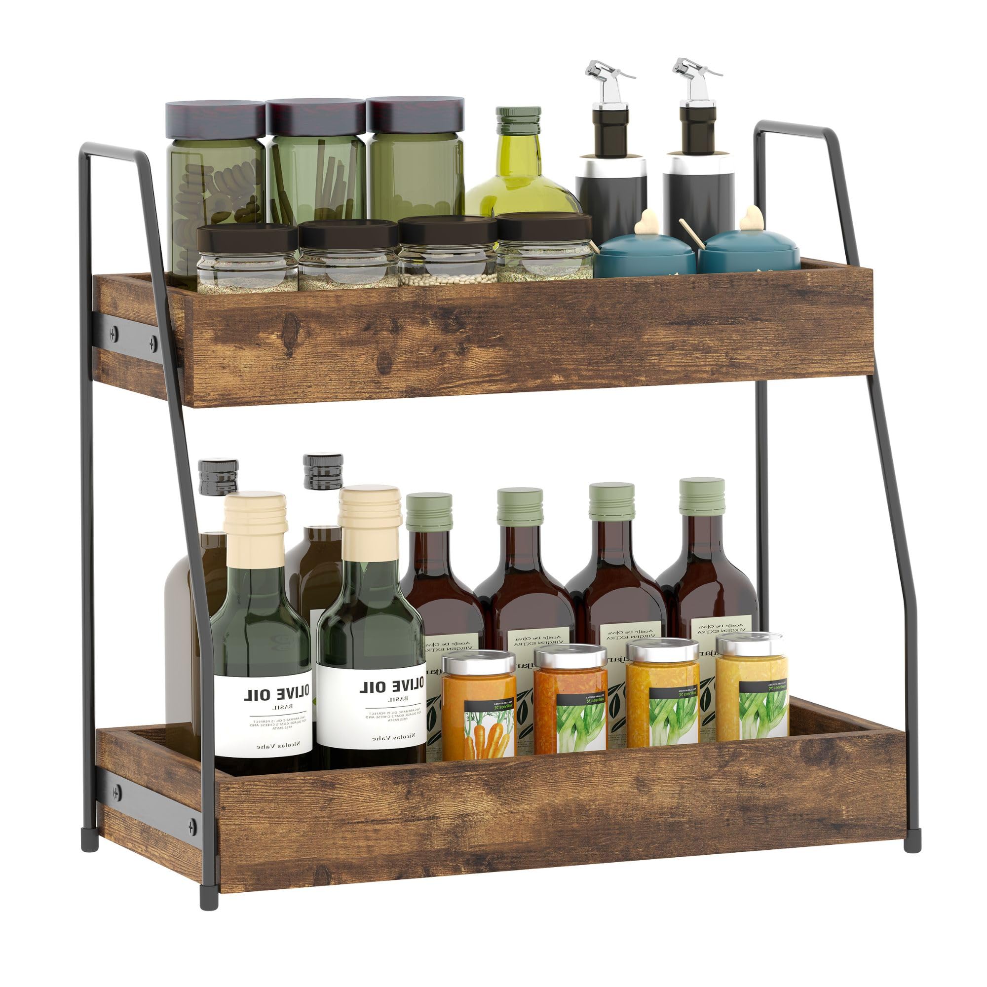 Woodluv Natural 2-Tier Spice Rack Organiser, Countertop Storage Kitchen Racks And Holders, Free Standing Kitchen Spice Rack
