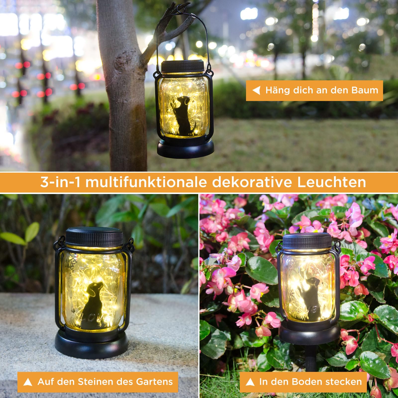 Solar-Hundelaterne Für Den Garten – Hängende Solarlampe, Wetterfest, Mit Hundemotiv