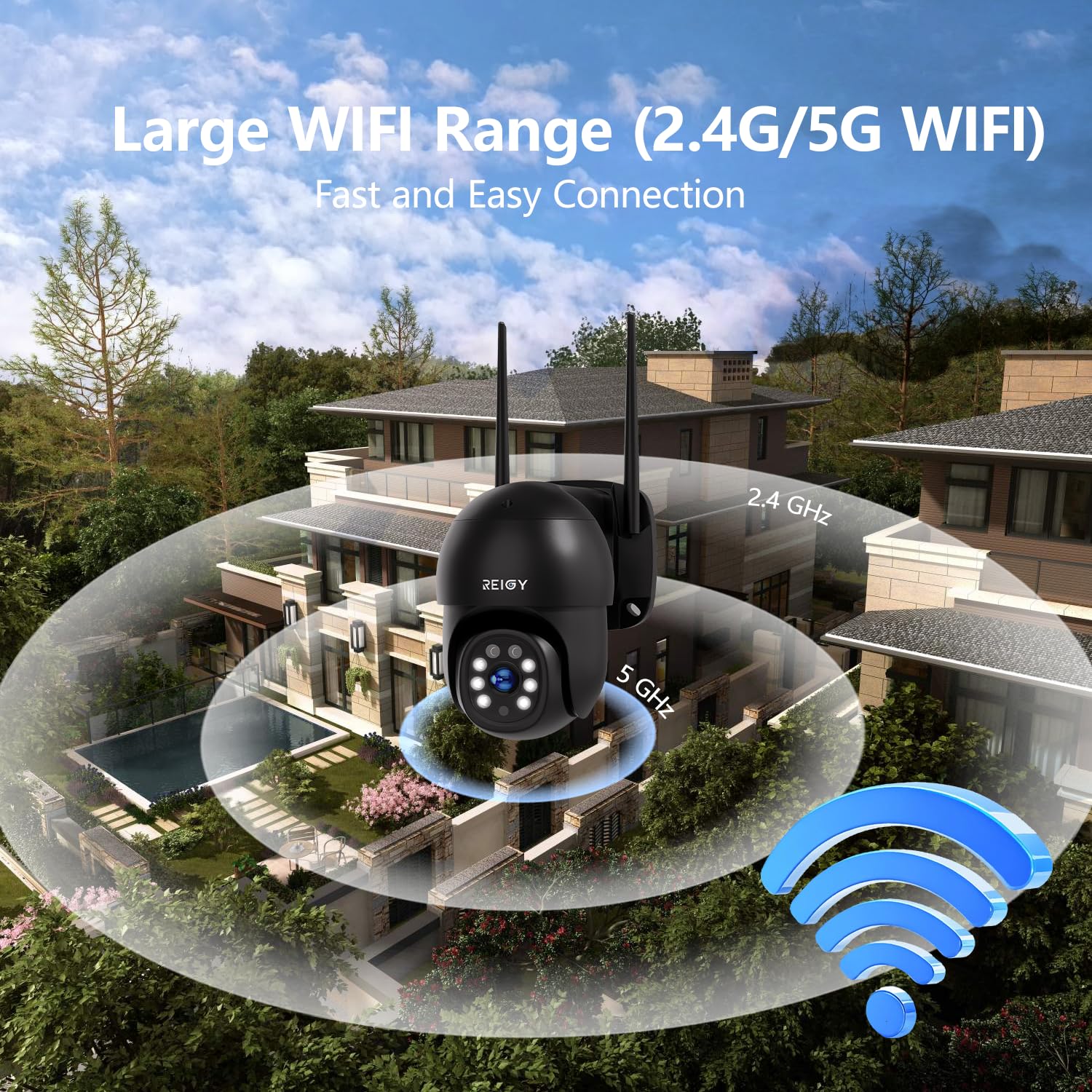 REIGY 8MP Kit Camara de Vigilancia WiFi Exterior Preinstalación del Disco Duro 1TB, 4K Sistema de Seguridad 4X 2160P PT CAM y 16CH NVR, Visión Nocturna Colorida Seguimiento de Movimiento Audio 2-Way