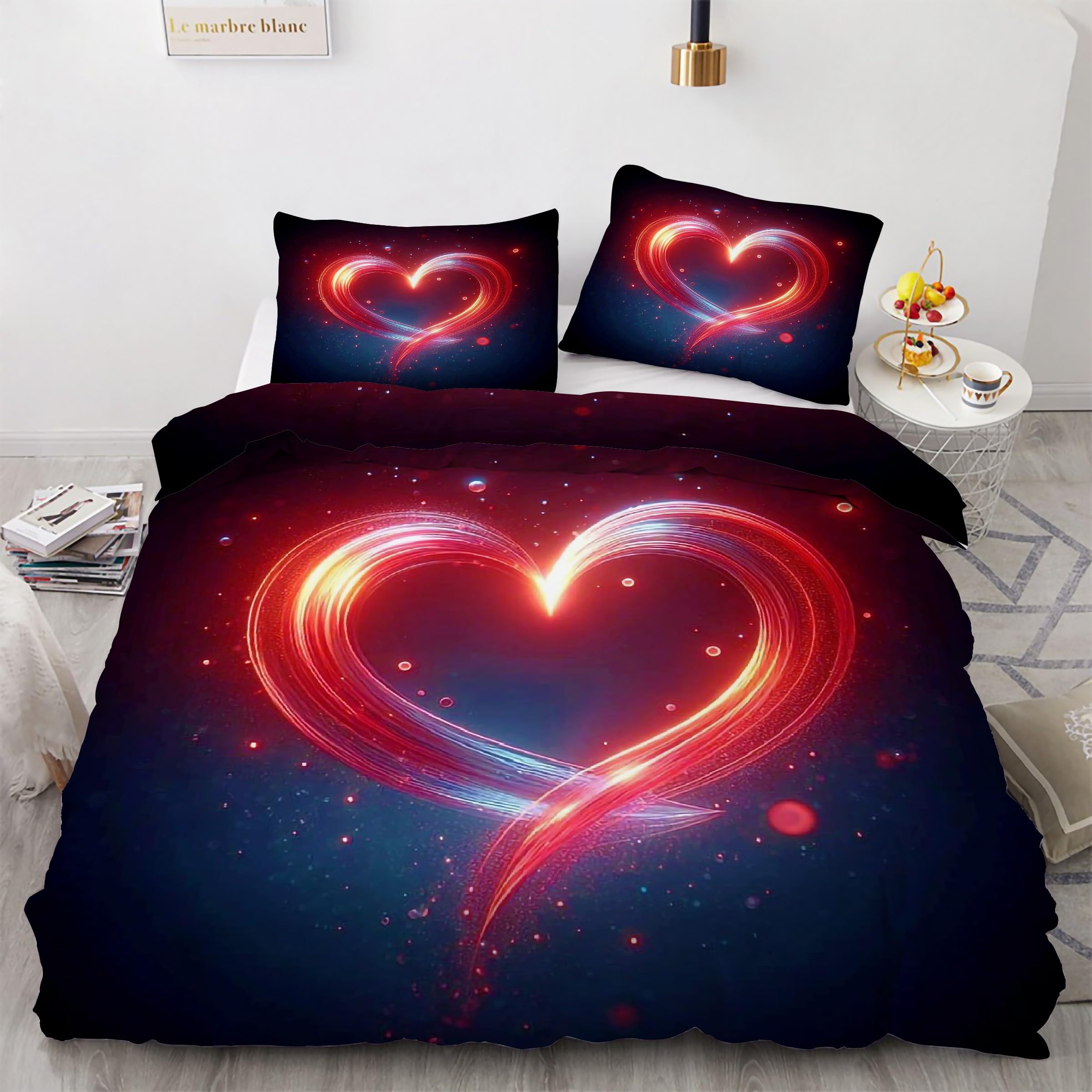 Housse de couette 200x200 rouge en microfibre avec 2 taies d'oreiller