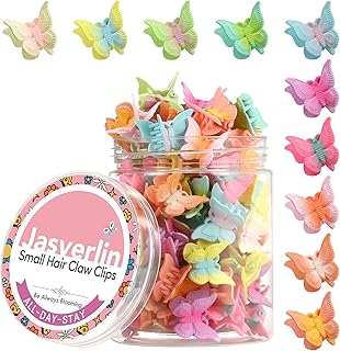 JASVERLIN Mini Butterfly Hair Clips for Girls, Cute Y2K Aesthetic Hair Accessories, Small Colorful Claw Clip for Kids Teen, Tiny Hair Barrettes for 90s Braids Festival Styling, 50 Pcs (Pastel Flutter)
