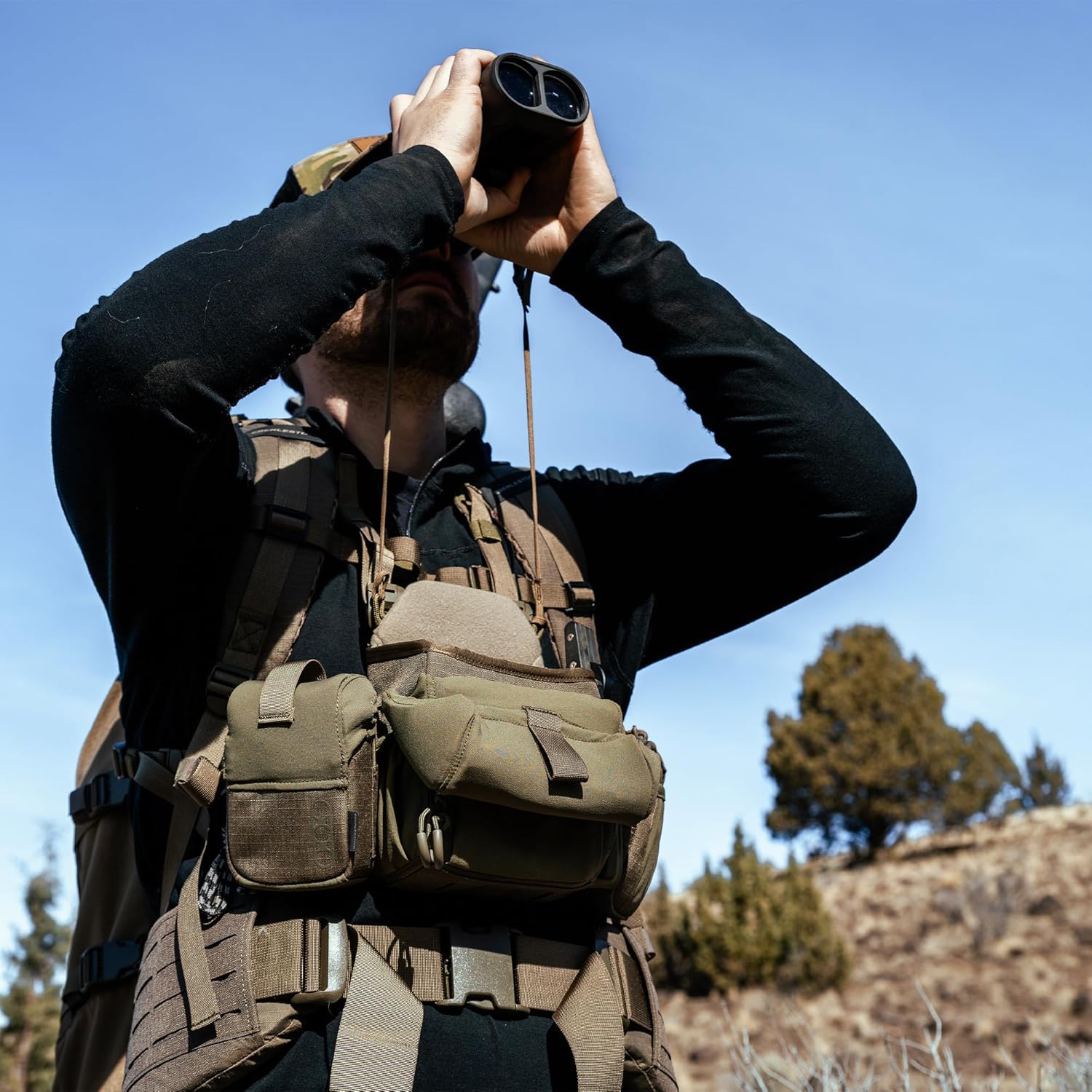 Eberlestock Bravo Modular Bino Pack – Magnetic-Free Hunting Binocular Harness with Quiet Shock Cord Closure – MOLLE Compatible – Breathable Air-Mesh Straps – Military Green, Large - Image 8