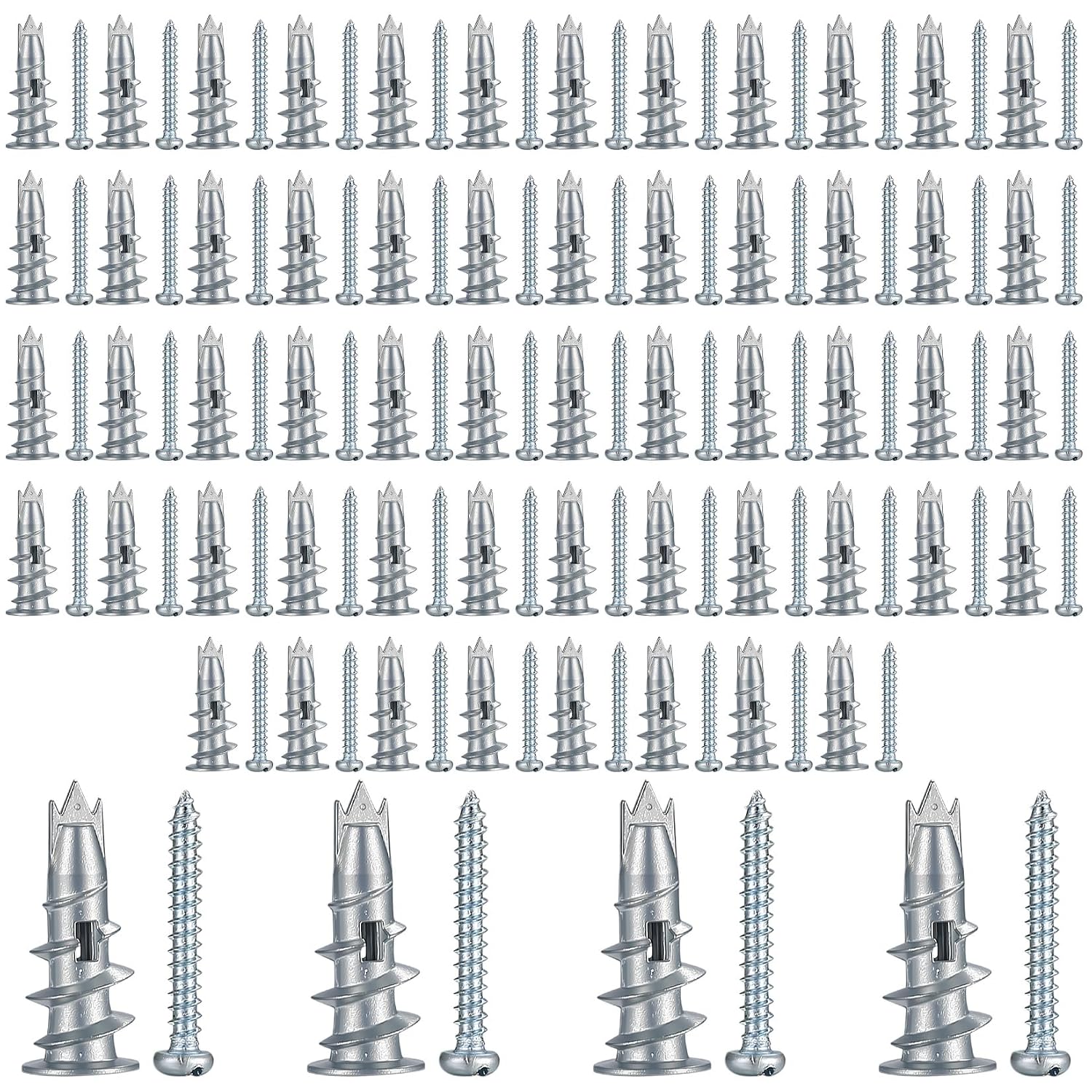 120 Pcs Self Drilling Plasterboard Fixings Raw Plugs and Screws, Cavity Wall Screws and Drywall Anchors, Metal Plaster Boarding Screws Fixings Kits Heavy Duty (3 pointed tips)