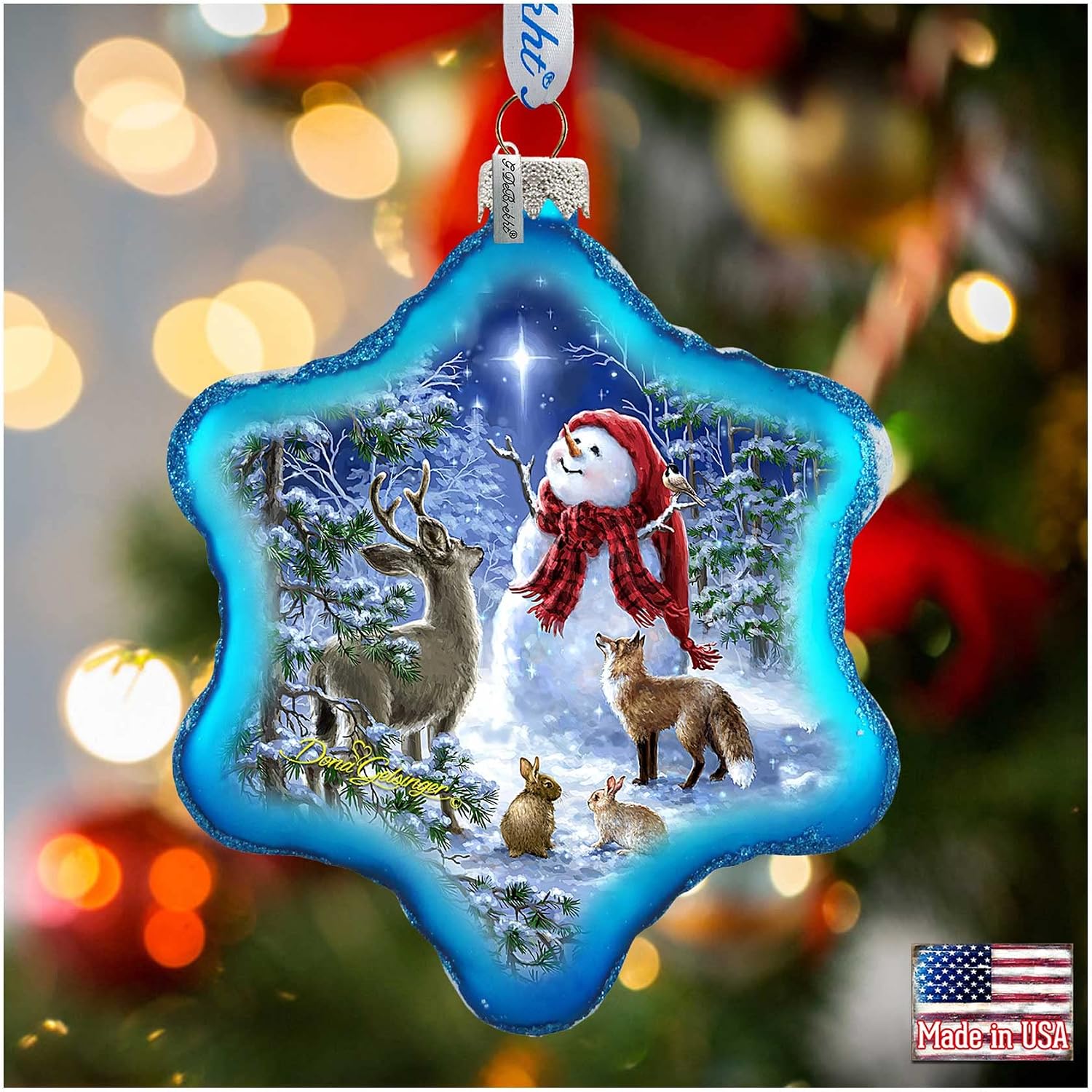 Heaven Wildlife with Snowman Glass Ornament by Gelsinger 754-102B-DG - G.DeBrekht