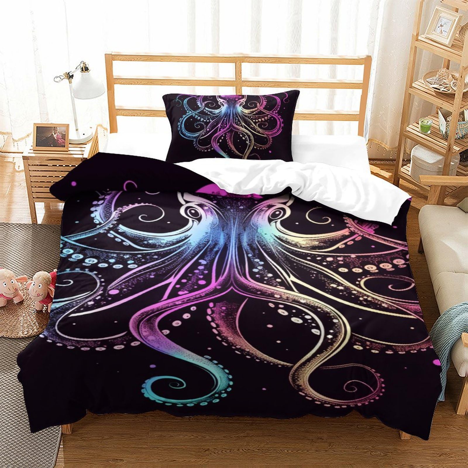 Housse couette pieuvre antibactérienne avec fermeture éclair pour chambre enfant