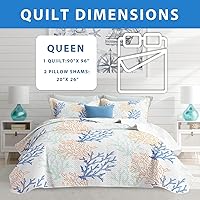 Vista 6 de Juego de edredón costero de 3 piezas tamaño matrimonial/queen, ropa de cama costera suave, ligera, reversible, de microfibra con 2 fundas, juego