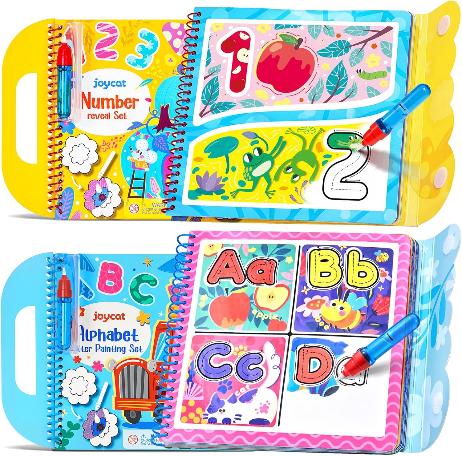 JoyCat 2 Packs Reusable Water Coloring Book for Toddlers 3-5, 28 Pages Alphabet & Number Tracing Magic Water Drawing Book, Mess-Free Preschool Learning Toys, Educational Gift for Boys Girls