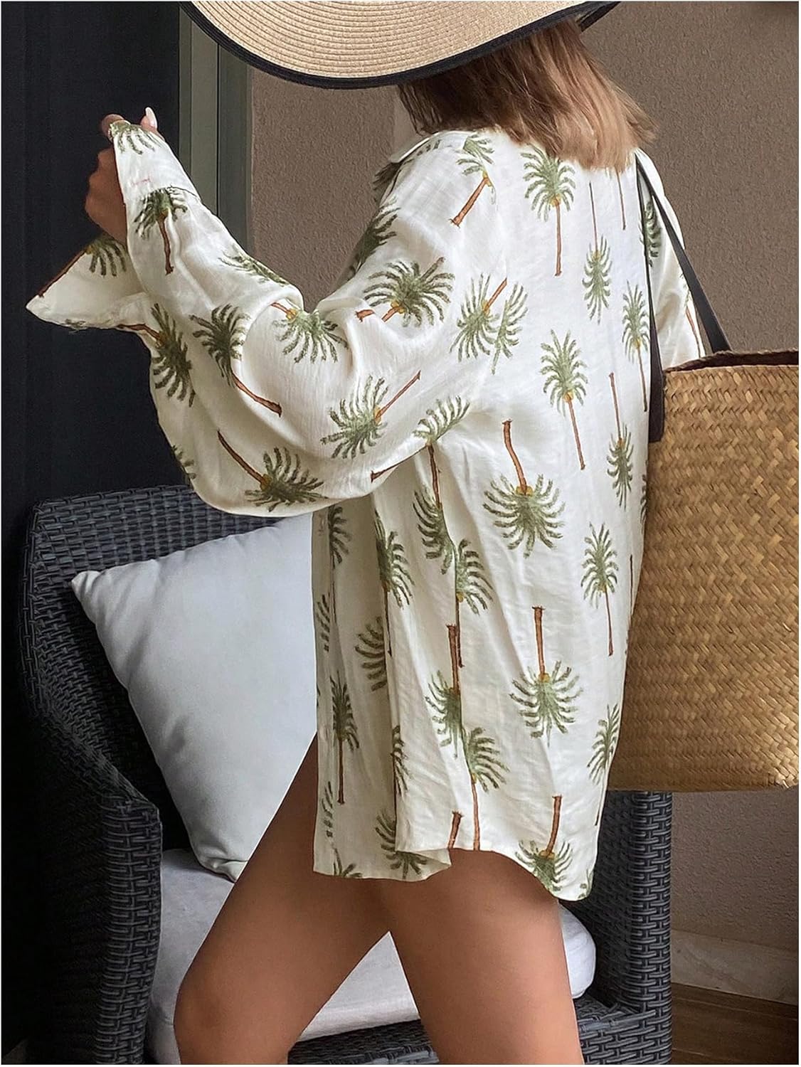 WDIRARA Women's Graphic Print Button Down Shirts Collared Long Sleeve Blouse Vacation Tops - Image 2