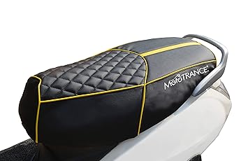 Mototrance PU Leather Designer Bike Scooter Seat Cover (MTSC-303) Compatible with TVS Wego (Black Yellow)