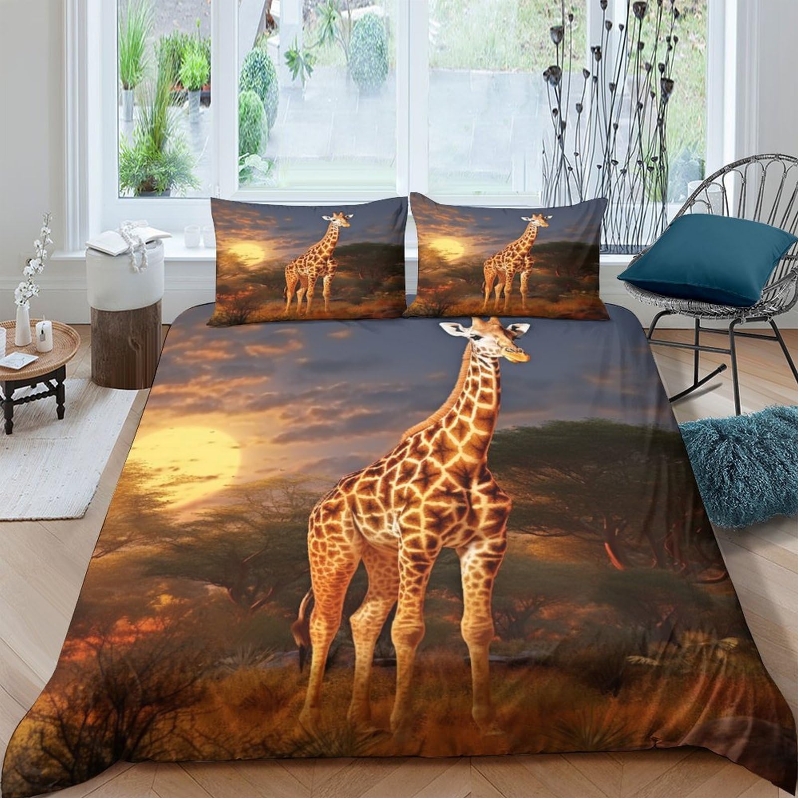 Housse de couette girafe africaine microfibre supérieure parure de lit 3D haut de gamme