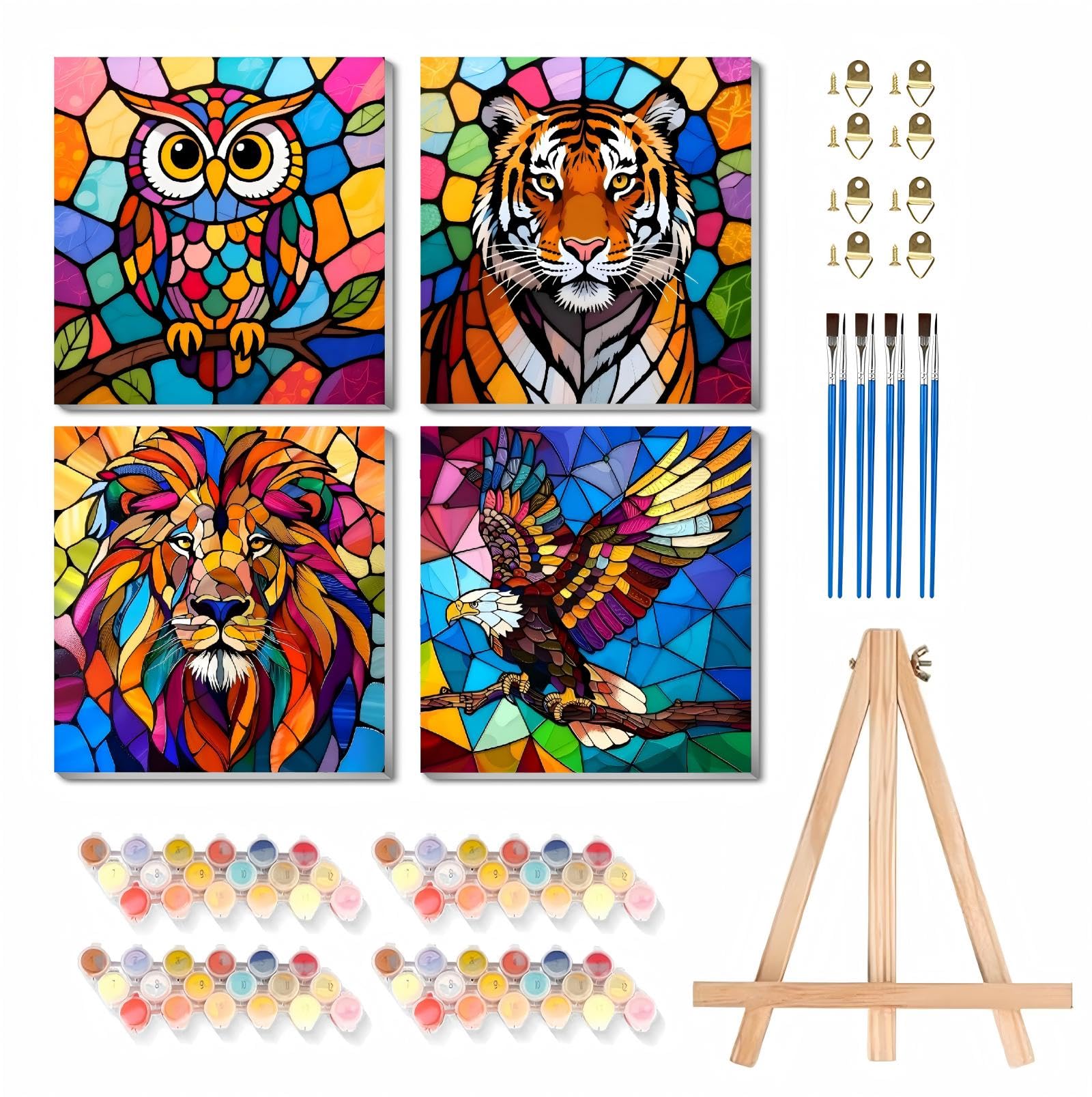 askkqtx 4 Pack Animals Paint by Numbers for Adults with Frame 8x8 Inch โ image 1