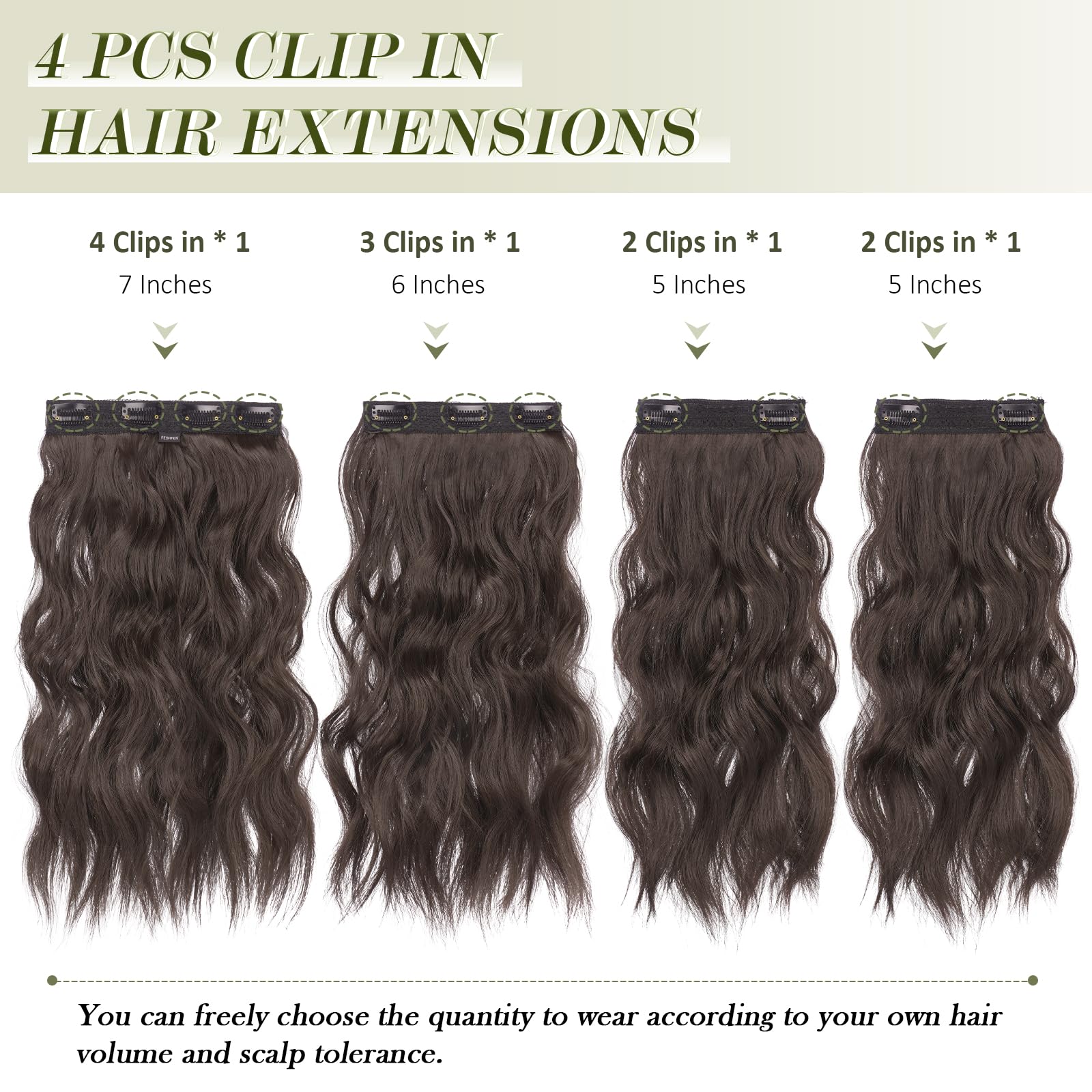 FESHFEN Clip in Hair Extensions 4PCs Long Wavy Thick Hair Piece Highlighted Full Head Synthetic Natural Curly Light Beige Blonde Mix Cream Blonde Extension for Women 16 Inch - Image 2
