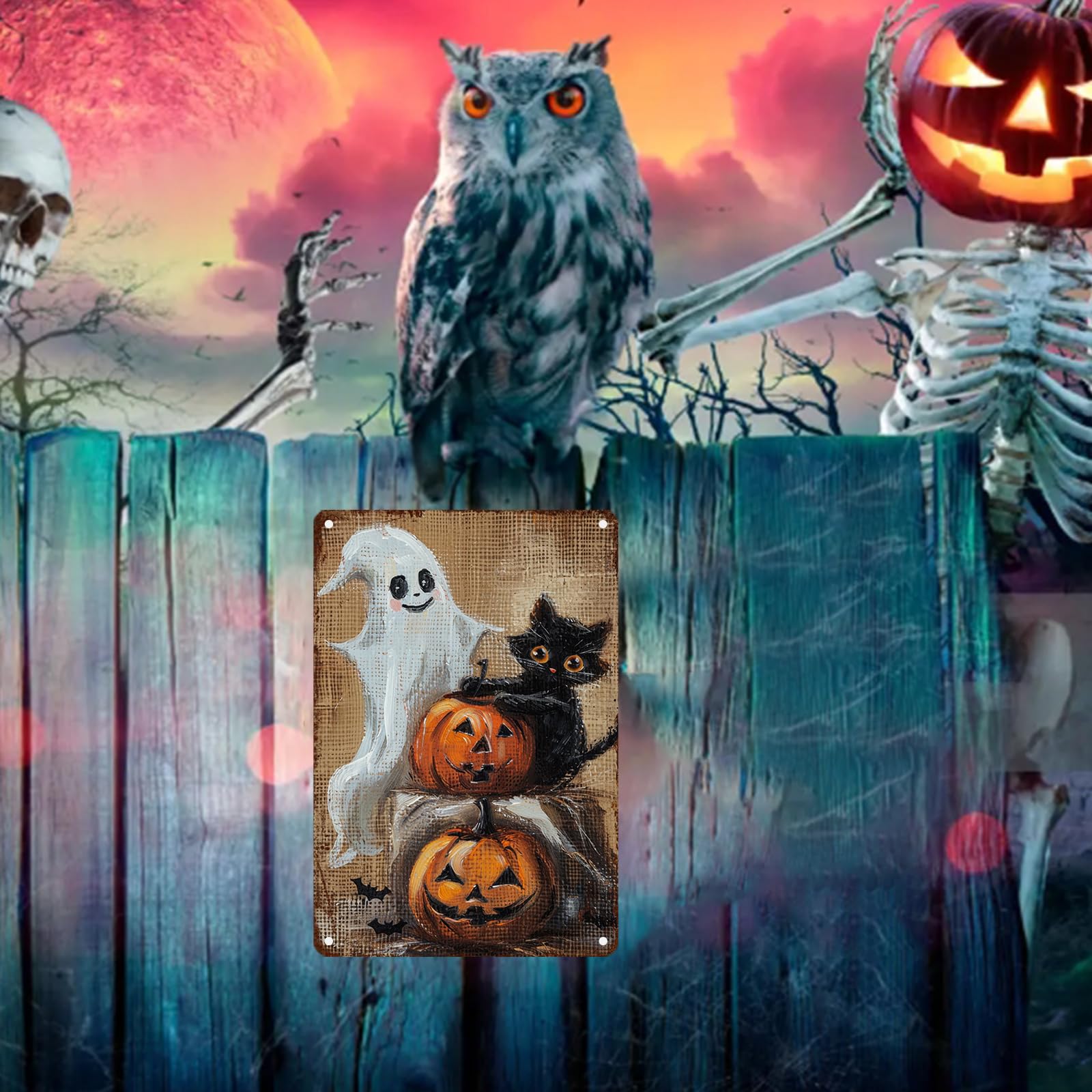 Halloween Retro Metal Tin Sign - 12x8 Inch Vintage Horror Wall Art For Indoor/Outdoor Decor - View #7