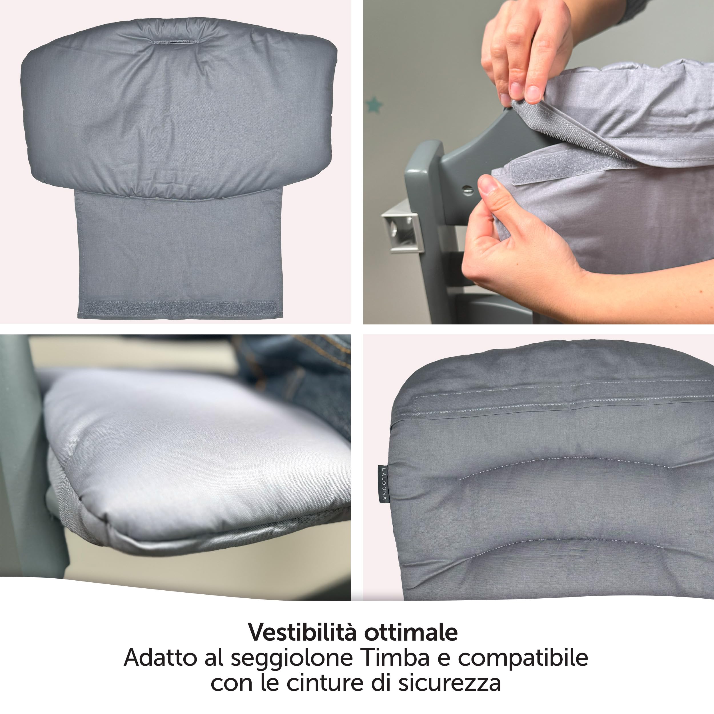 LaLoona Cuscino Seduta Seggiolone Pappa Per Safety 1st/Bebeconfort Timba - Cuscino Seggiolone Pappa Bimbo 2 Pezzi, OEKO-TEX Standard 100, Lavabile in Lavatrice - Grigio
