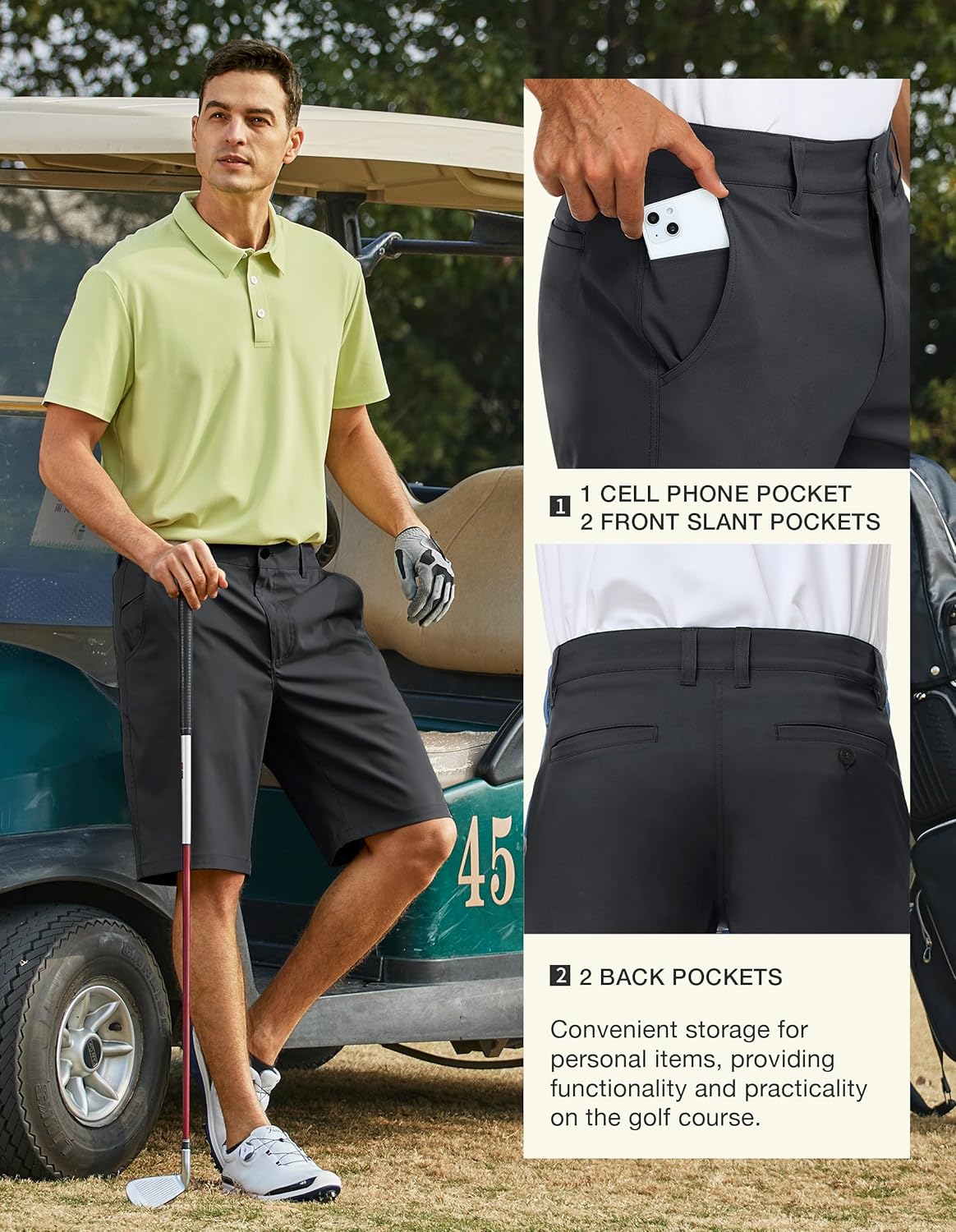 PULI Men's 10" Golf Shorts Dress Casual Summer Flat Front Lightweight Travel Short with Pockets - Image 2