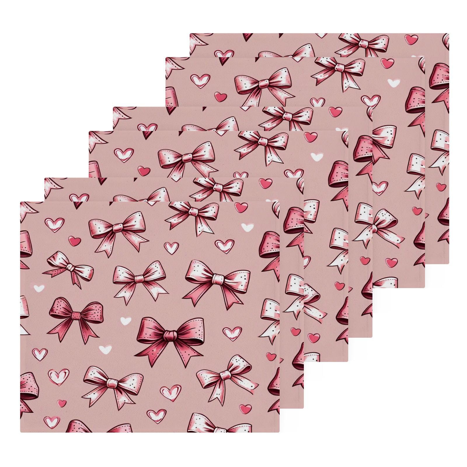 YANENDIE Bows and Hearts Washcloths Towels, Highly Absorbent and Soft Cotton Face Cloths, 6 Pack Quick Dry Wash Cloths - 12 X 12 Inches