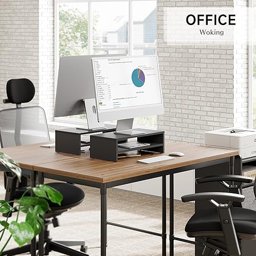 Miniatura 7 de FITUEYES Soporte elevador para monitor de computadora, soporte de escritorio, organizador de espacio de trabajo, paquete de 2 unidades DT204202WB