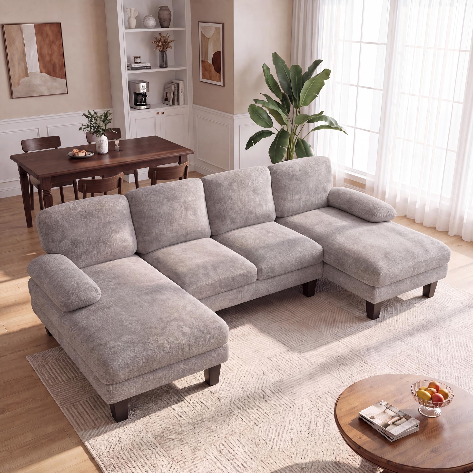 Homall 105" U-Shaped Sectional Couches, Sofa Couch with Double Chaise, Grey