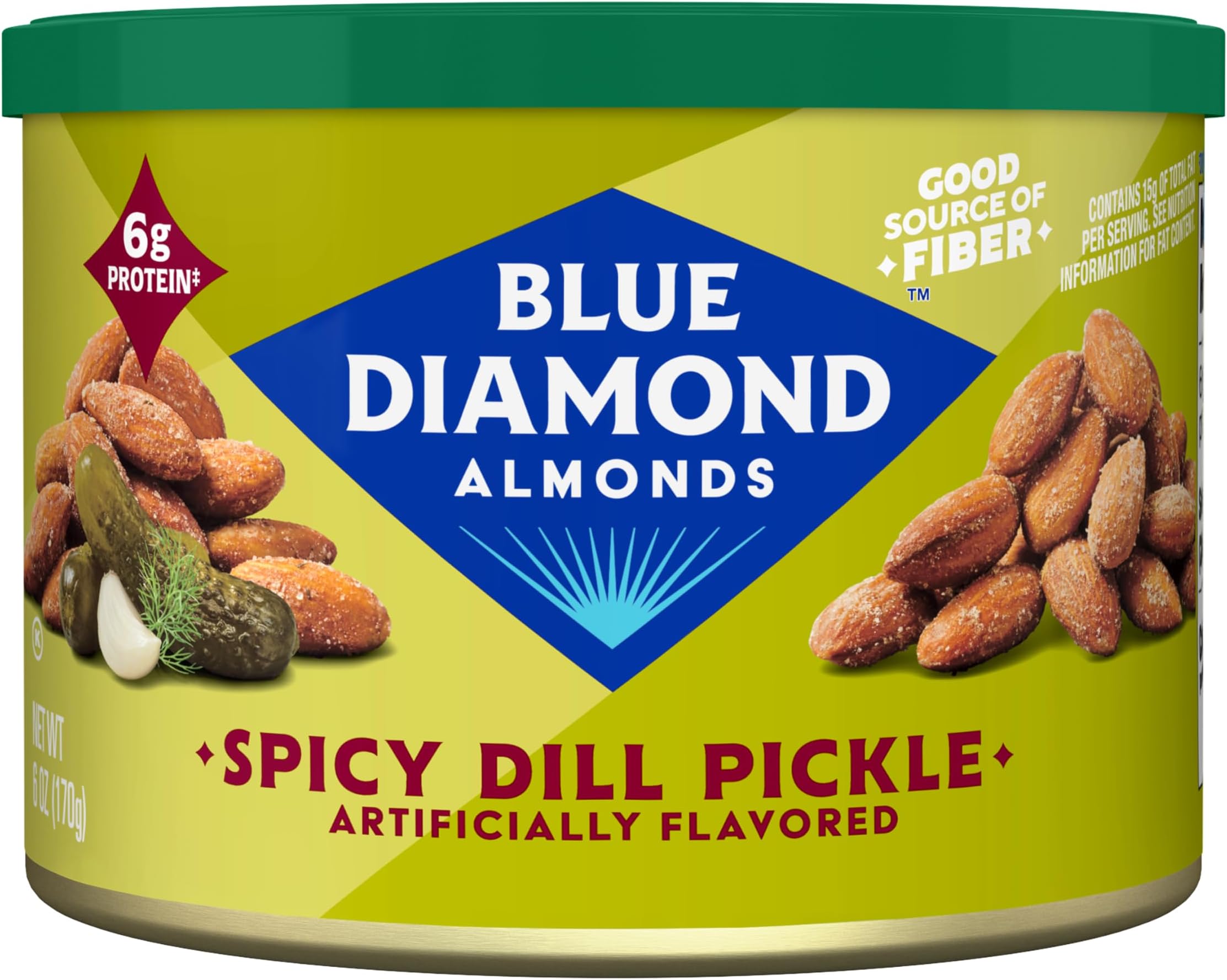 Blue Diamond Almonds Spicy Dill Pickle Flavored Snack Nuts, 6 Oz Resealable Can (Pack of 1)