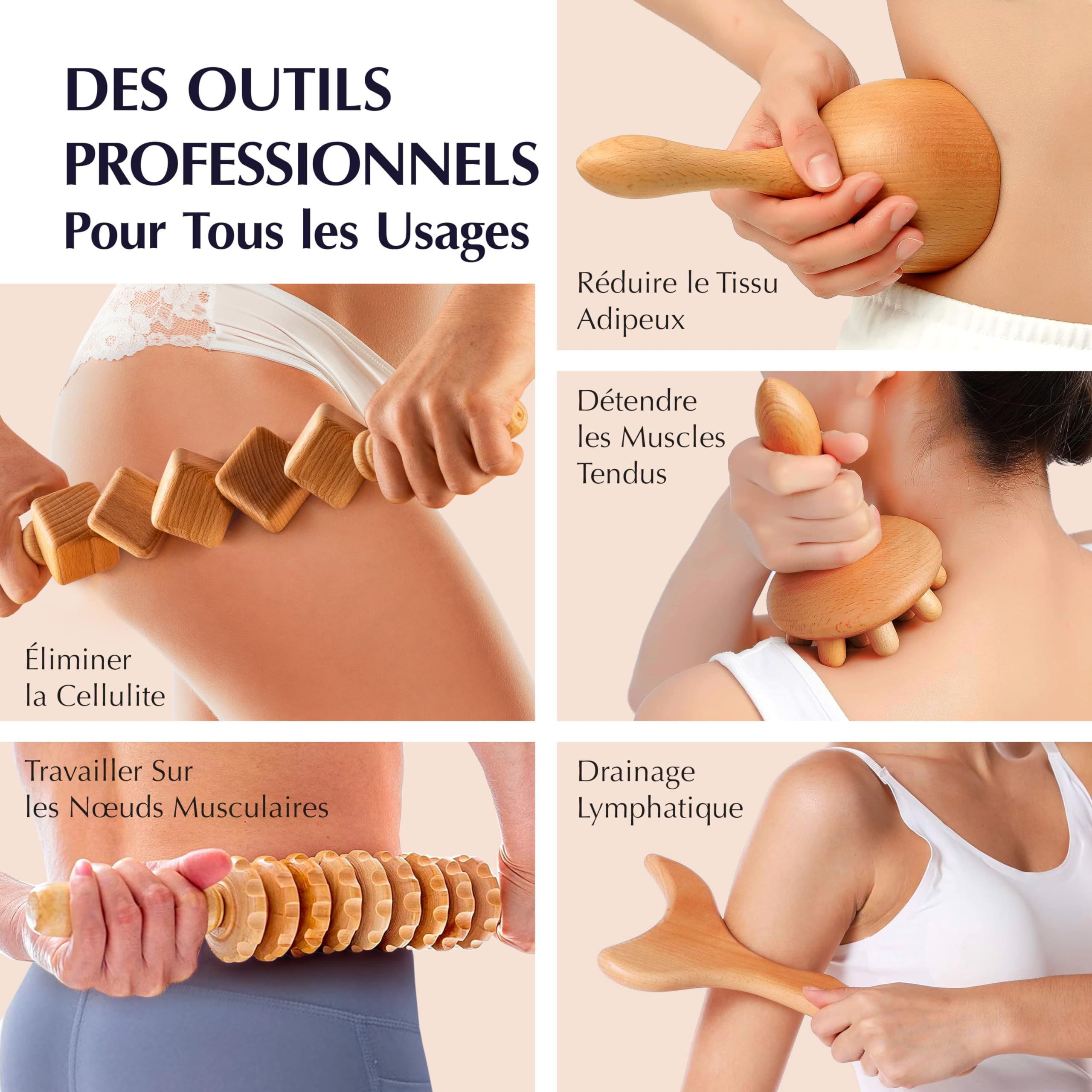 JARIS - Maderotherapie- Kit Professionnel Maderothérapie Corps | Abdomen et Cellulite | Kit Complet avec Instructions QR Écologiques | Maderothérapie pour Massages