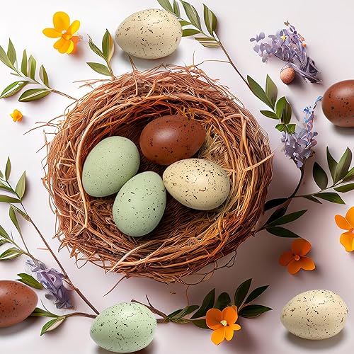 Miniatura 6 de SiliFine 18 huevos moteados de Pascua de 2.4 pulgadas, huevos moteados de plástico y relleno de jarrón, huevos de gallina sintéticos para