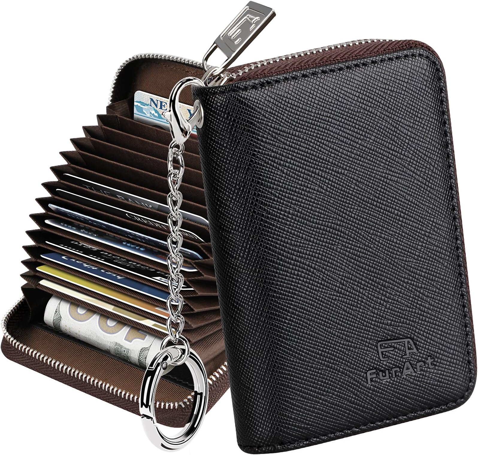 Credit Card Wallet, Zipper Card Cases Holder for Men Women, RFID Blocking, KeyChain Wallet, Compact Size, Black, Small, Classic