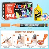 Lyuvie 168 Couleur Feutres Acryliques,Marqueur Peinture Acrylique avec Pointe Extra Fine de 0,7 mm,Permanent Stylo Peinture Acrylique pour Textile Galets Verre Métal Tissu Bois Céramique - 8