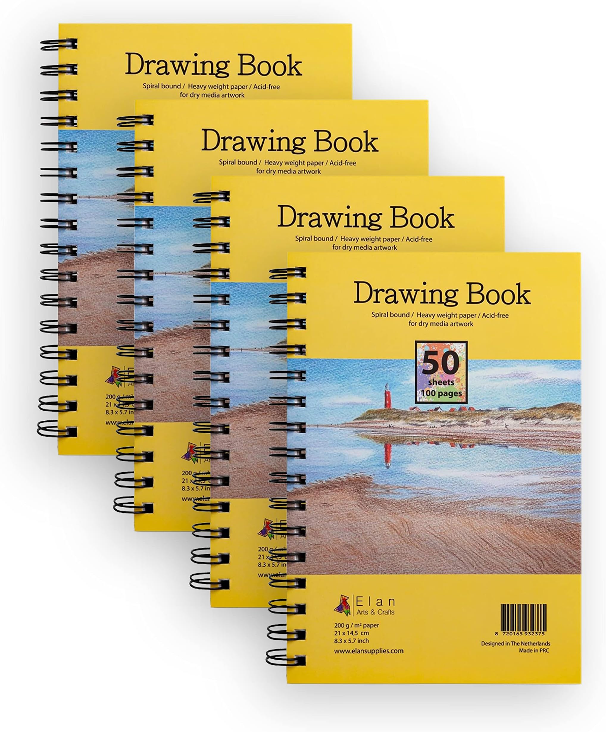 Elan Drawing Book A5 (4 Pack), 200 Sheets 200gsm Paper, Drawing Pad A5, Acid-Free Paper Art Pad, Art Books, Sketch Pad A5, A5 Sketchbook Drawing Pads Made for Artists, A5 Sketch Book for Kids