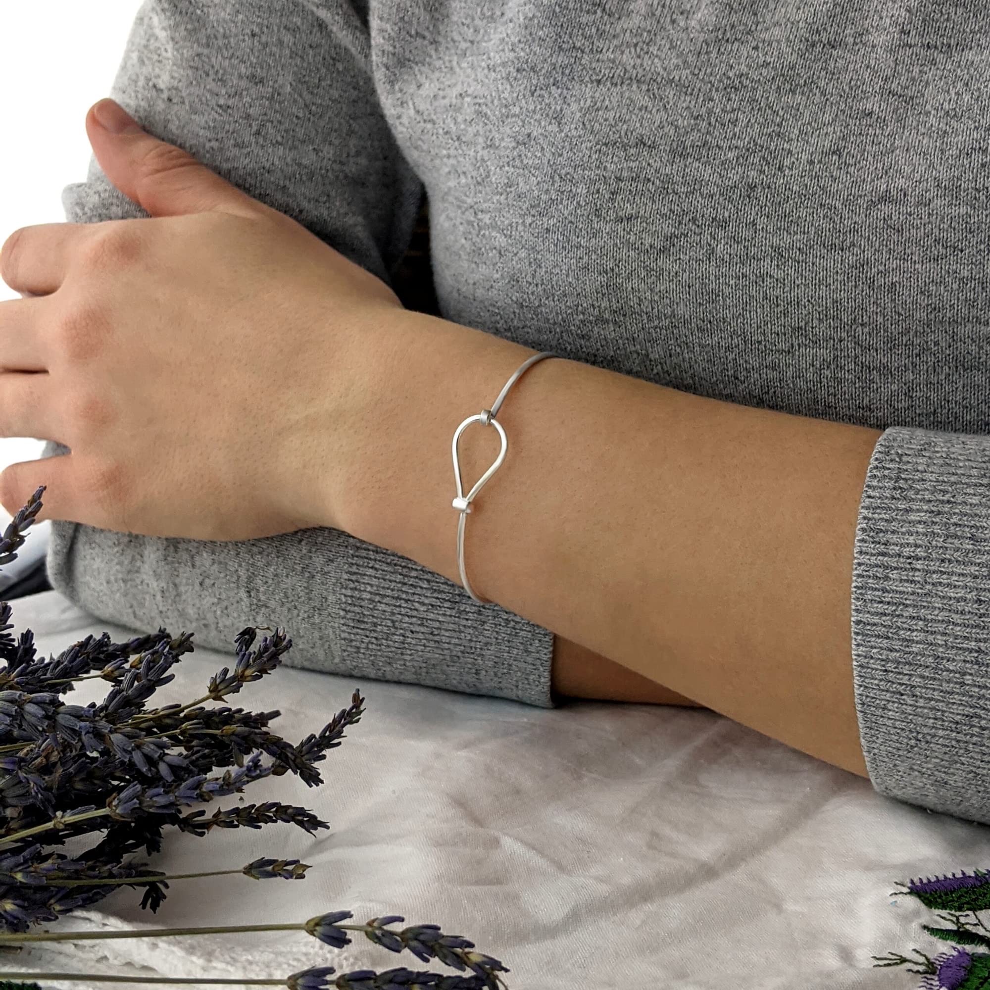 Silverly Bracciale Rigido con Anello a Laccio in Argento Sterling 925 per Donna | Braccialetti Dell'amicizia Classici e Minimalisti | Gioielli Regalo per Damigelle D'onore
