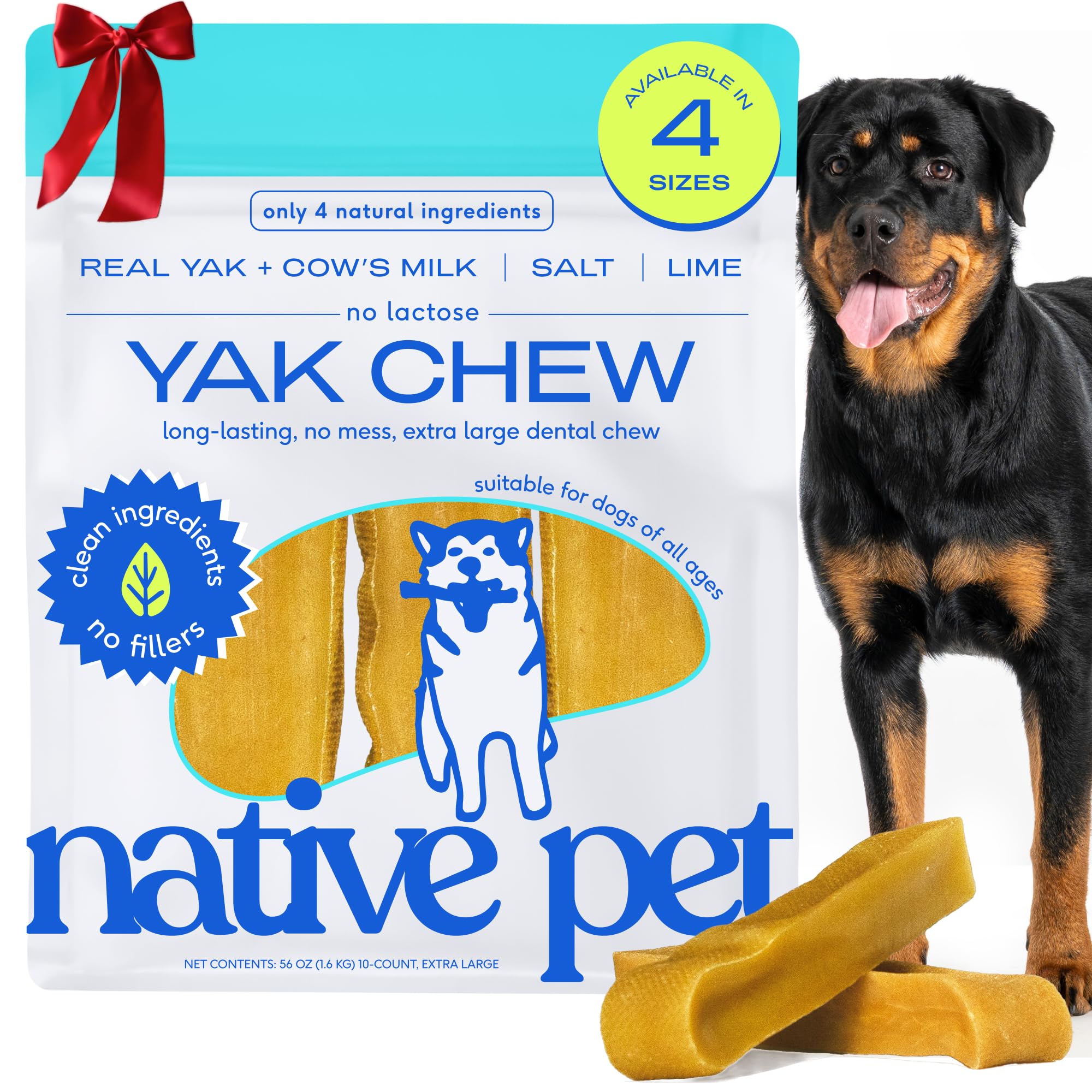 Native Pet Yak Cheese Himalayan Dog Chews XLarge - Long Lasting Dental Sticks for Extra Large Breeds – 100% All Natural Himalayan Yak Chews – Cheese Bone for Aggressive Chewers - 10 Per Pack