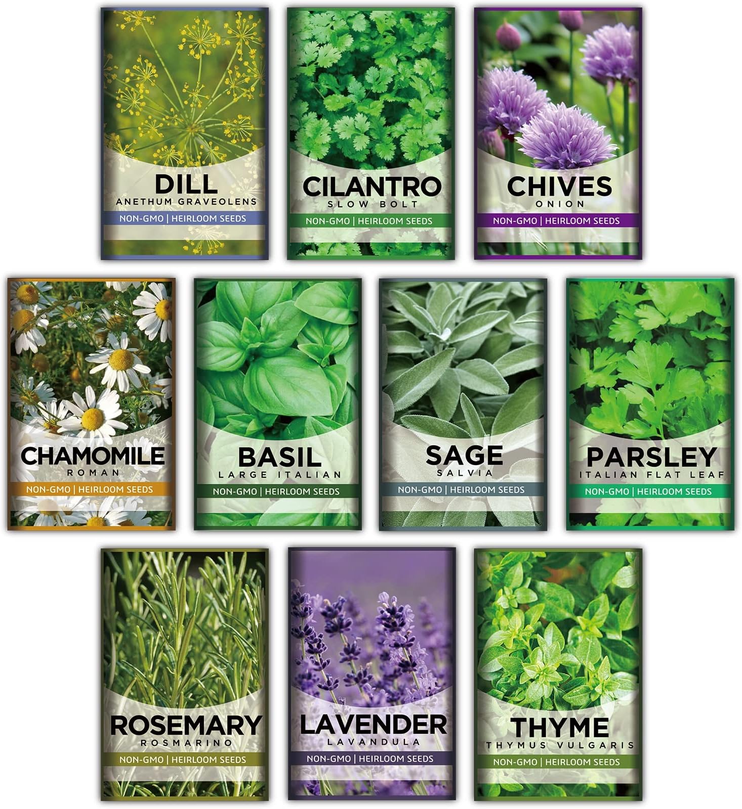 Meekear 10 Kit Non-GMO Growing into Thyme, Lavender, Chamomile, Dill, Chives, Cilantro, Rosemary, Basil, Parsley, Sage Indoor/Outdoor for Kitchen Windowsill Gardening Gift