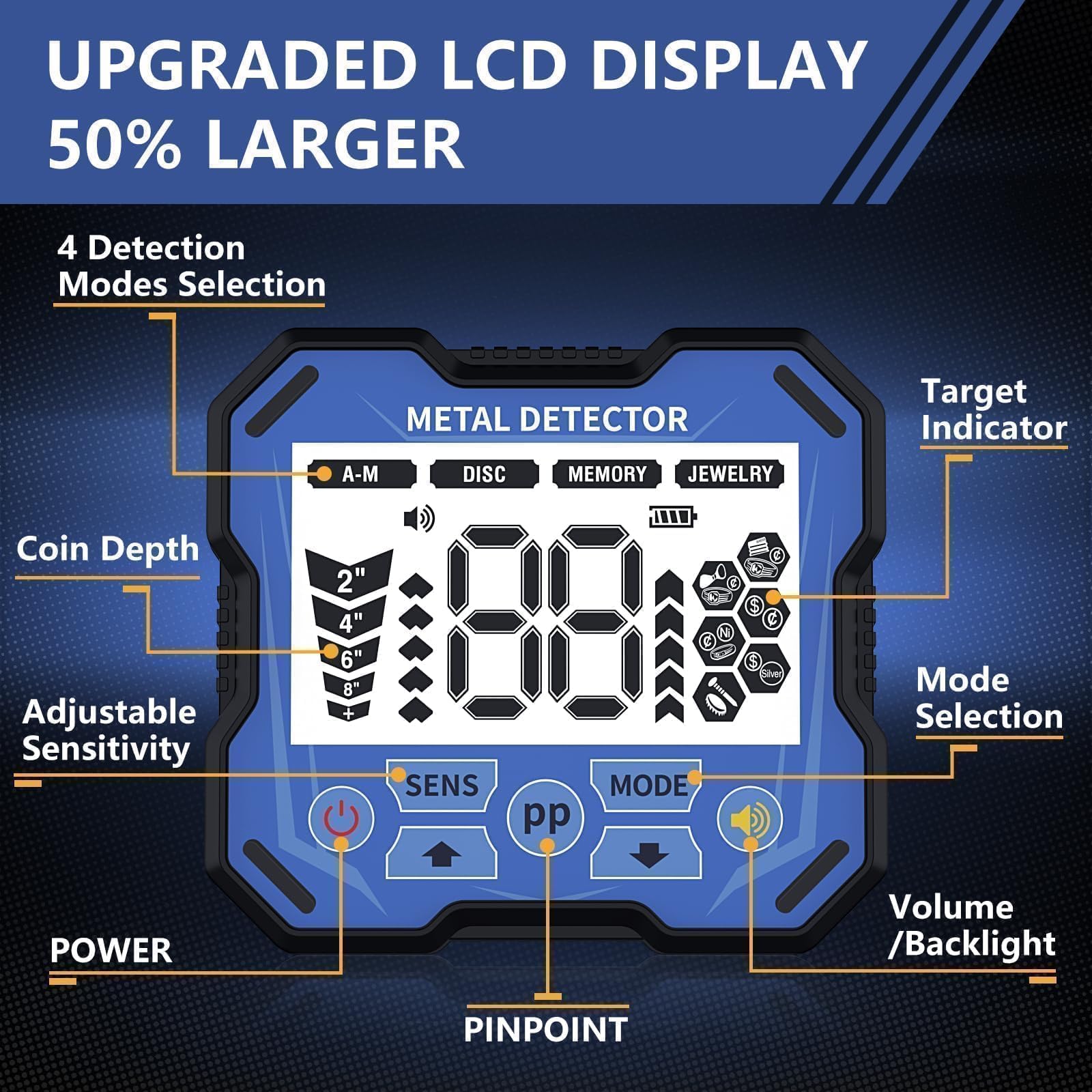 Detector de metales para adultos profesionales, alta precisión profesional oro y plata, pantalla LCD de 4.2 pulgadas, bobina de detección de metales impermeable de 10 pulgadas, 5 modos, para detección