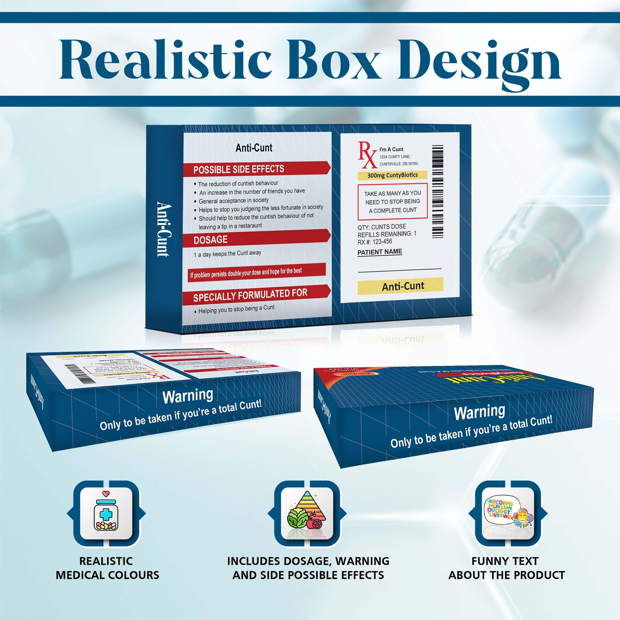 Gag Gifts for Men Funny Gifts Prank Pill Box White Elephant Christmas Yankee Swap Funny Prank Gift Birthday Gift for Dad Brother Friend Presents Empty Gift Box Fill with Candy (Anti-C*nt)