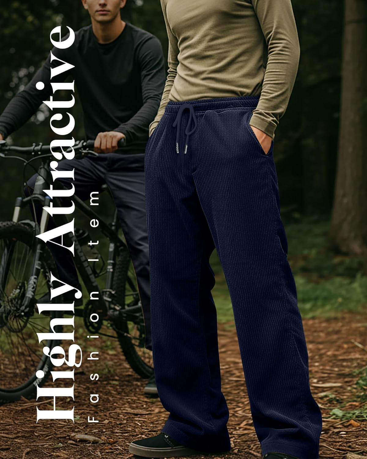 Neer 3 Pack Men's Corduroy Pants Causal Straight Leg Sweatpants Loose Drawstring Elastic Waist Baggy Lounge Pants Pockets - Image 6