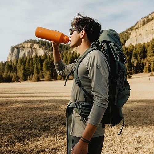 Miniatura 7 de BOTTLE BOTTLE Botella de agua deportiva de 40 oz botella de agua aislada de acero inoxidable con popote y soporte para pastillas (naranja)