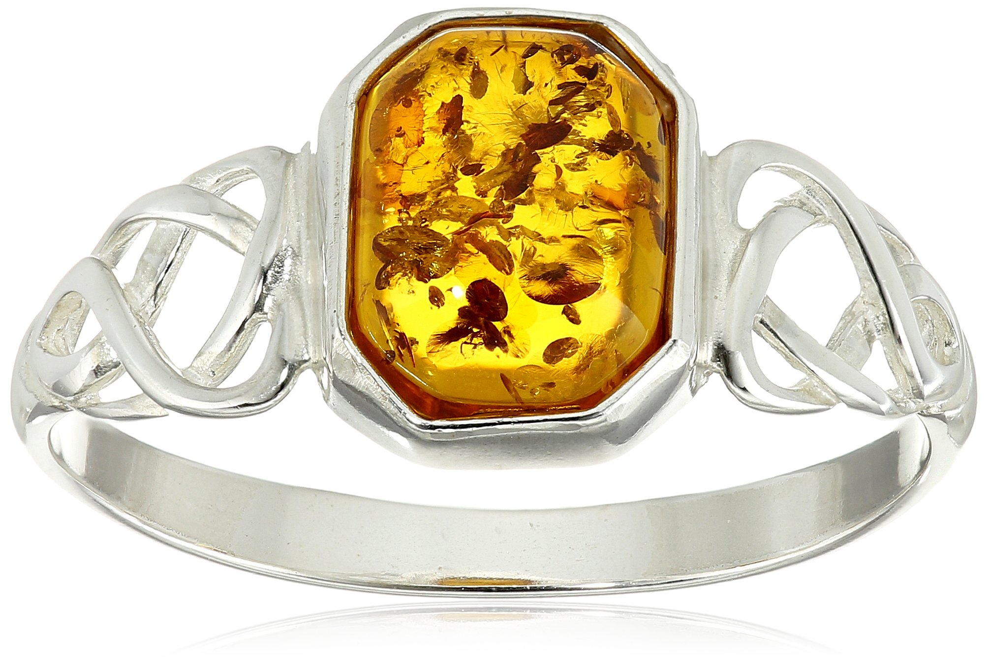Amazon CollectionSterling Silver Celtic Design Amber Ring