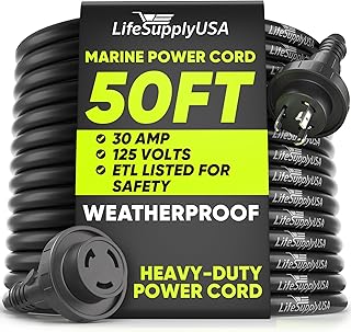 50ft Marine Power Cord 30 AMP with Lighted Connector