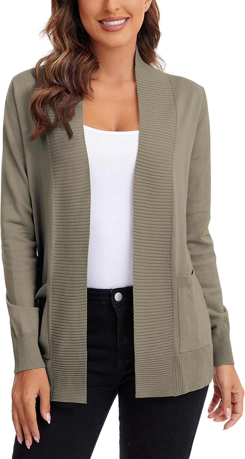 Urban CoCo Women's Lightweight Open Front Knit Cardigan Sweater Long Sleeve with Pocket - Image 2