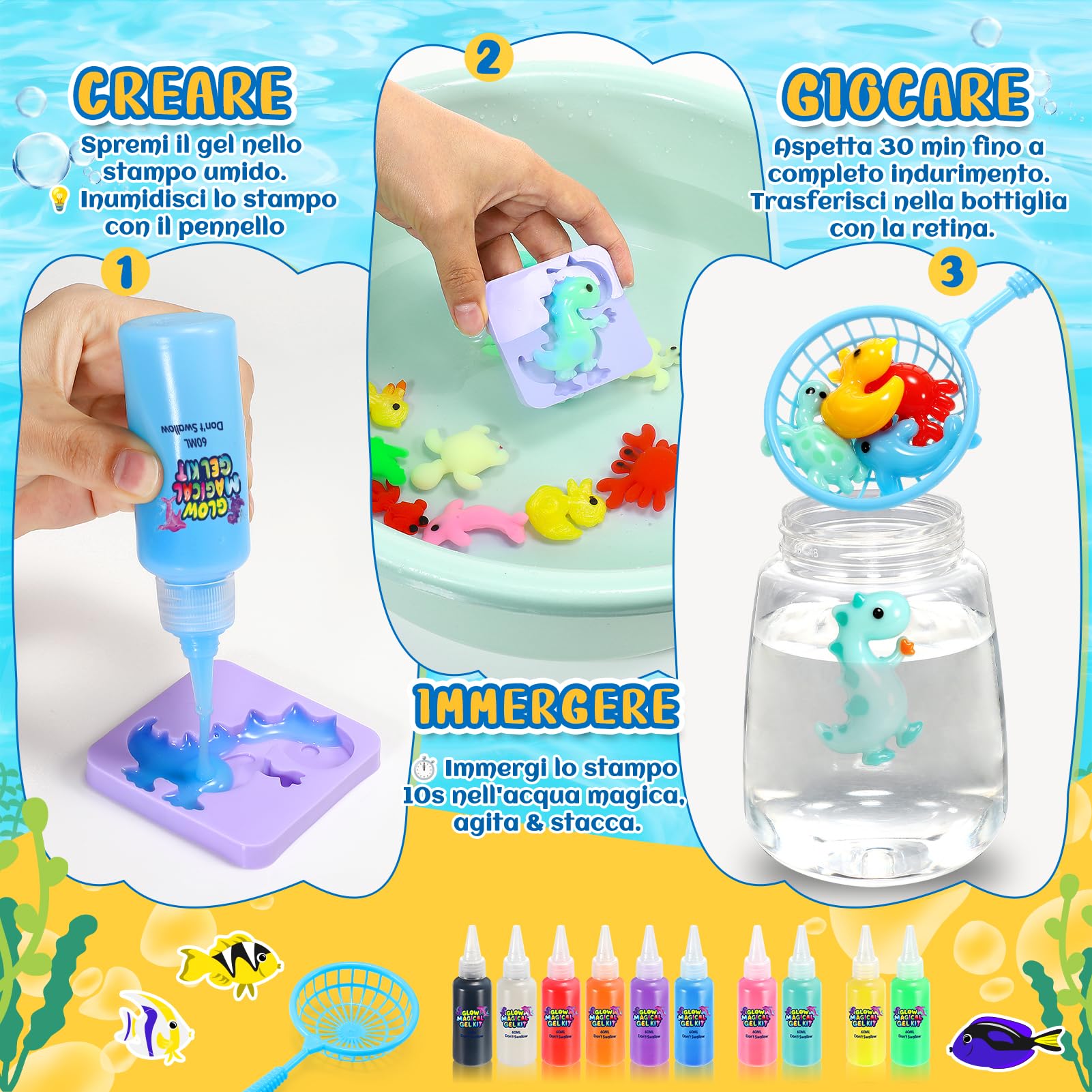 Acqua Gel Set Creativo, Giochi Creativi Bambina 4 5 6 7 8 9 Anni Gel Magico Acqua per Bambini 5 6 7 8 Anni Magic Jelly Set Colori per Bambini Regalo Bambina 4-12 Anni Lavoretti Creativi per Bambino