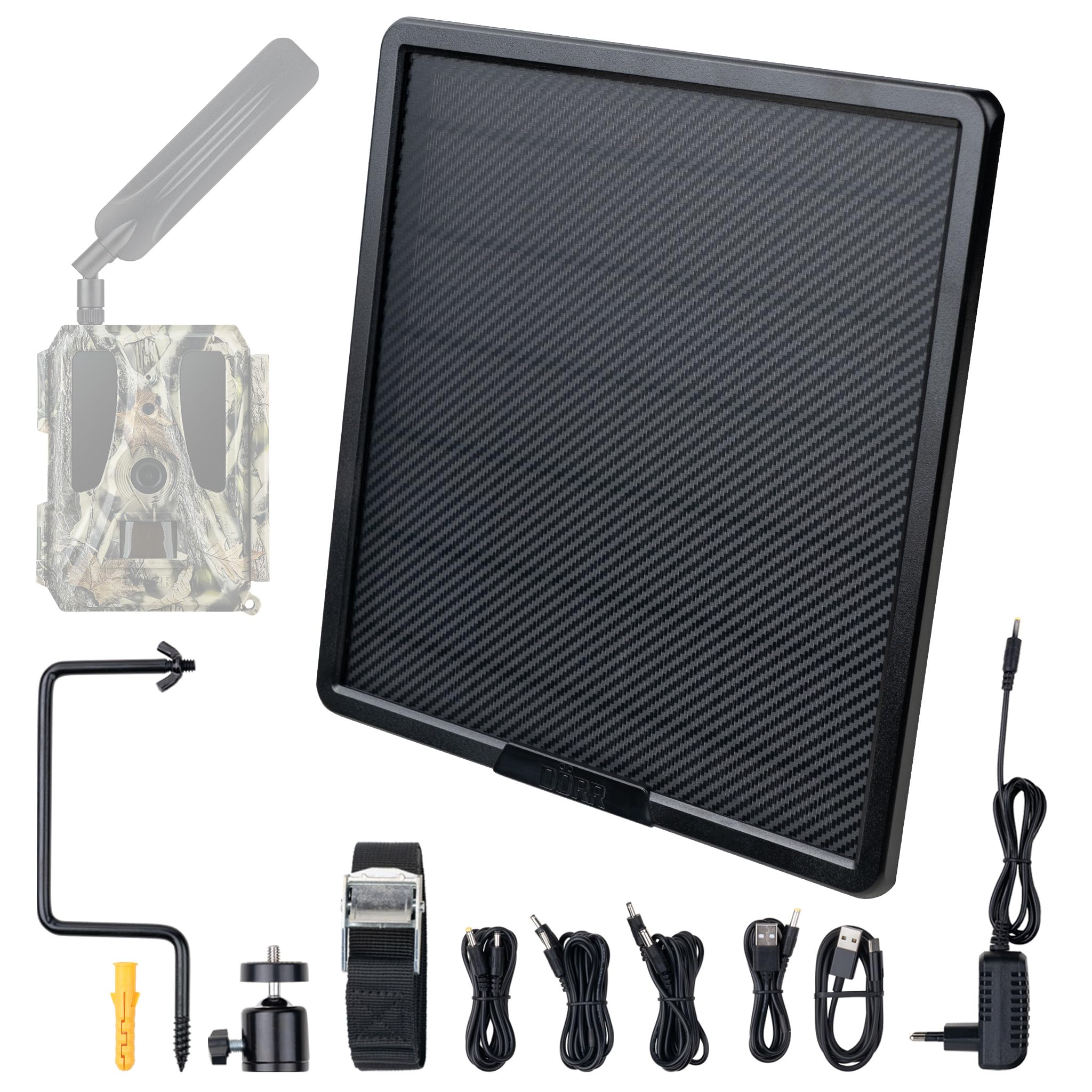 DÖRR Solarpanel mit 15000mAh Akku, 6V/9V/12V DC & USB-A/USB-C, 18W, IP66 wetterfest, Solarstrom für Wildkameras, Überwachungskameras, Futterstreuer & Outdoor-Geräte, Solar Ladegerät, Solar Powerbank