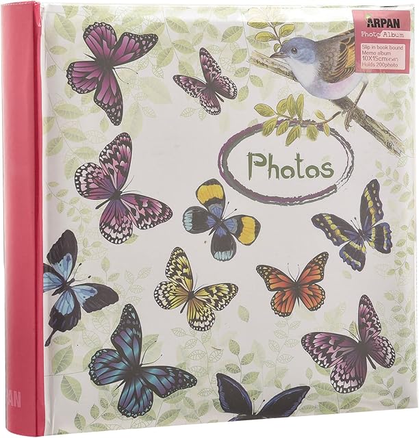 Arpan Photo Album Slip In Case Memo Album For 200 of 4\x 6'' Pictures Vintage Butterfly - Bird