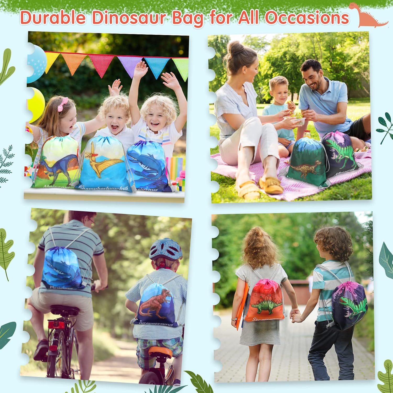 Chumia 40 Pcs Dinosaur Drawstring Gift Bags Dinosaur Party Supplies Dino Theme Party Favor Treat Goodie Candy Bags for Birthday Christmas, 20 Style