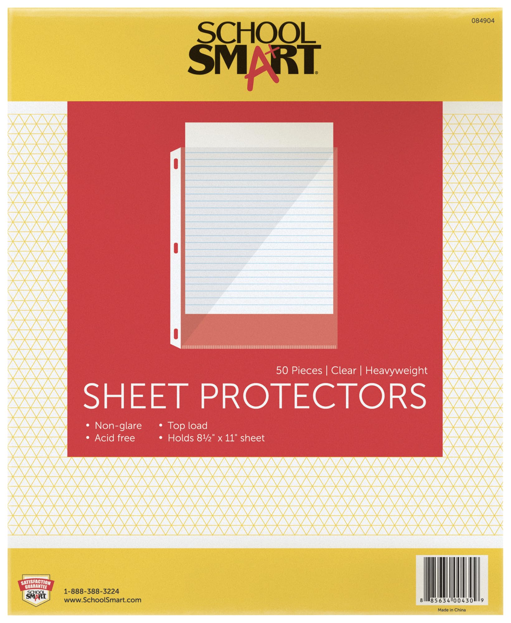 School Smart Top Load Heavyweight Polypropylene Non Glare Sheet Protectors - Pack of 50 - Clear - 084904