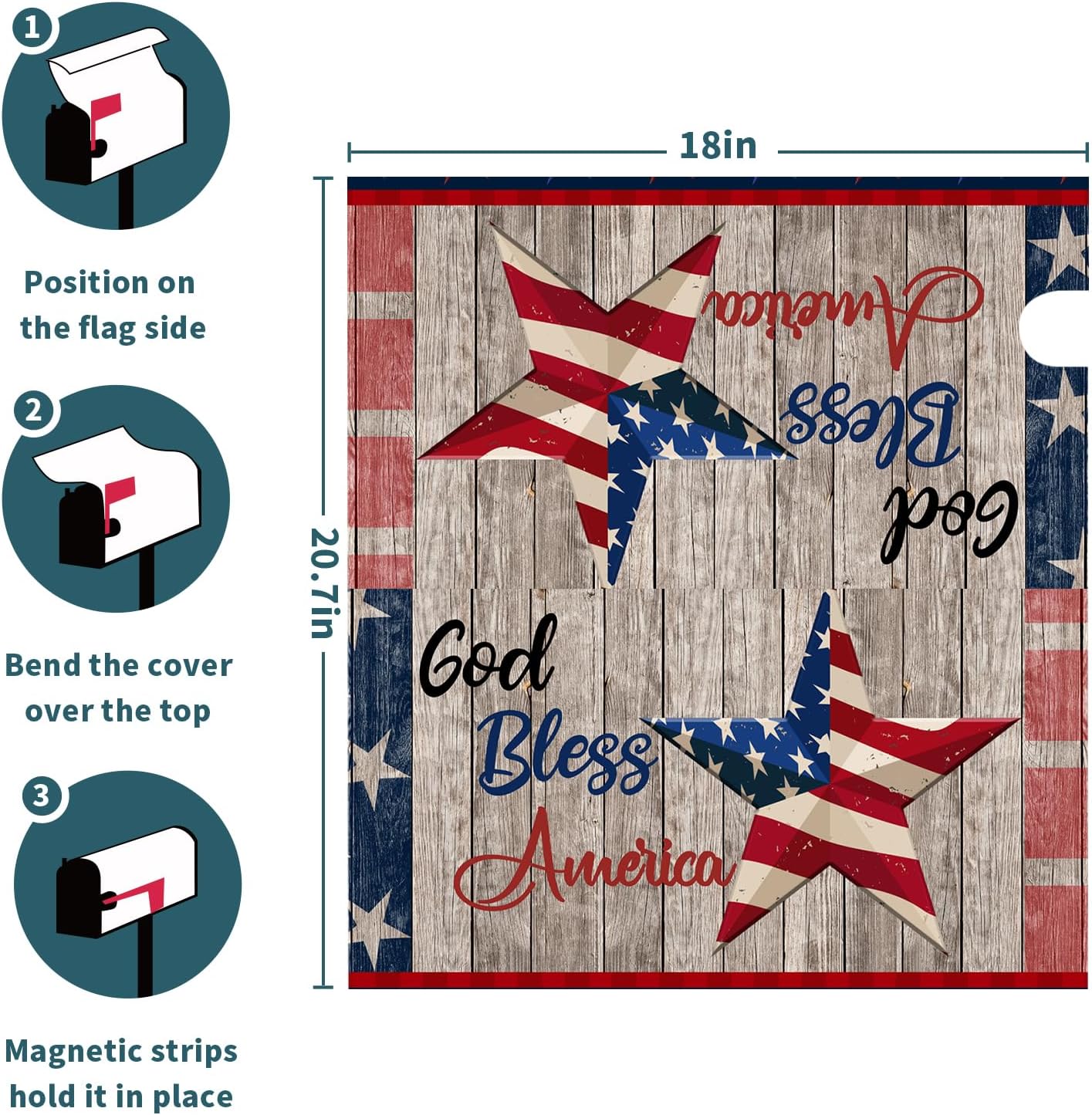 American Flag Patriotic Magnetic Mailbox Cover - USA Independence Day Standard Size 18 X 21 - 4th of July Memorial Day Post Letter Box Wrap Decorative for Home Outdoor Garden