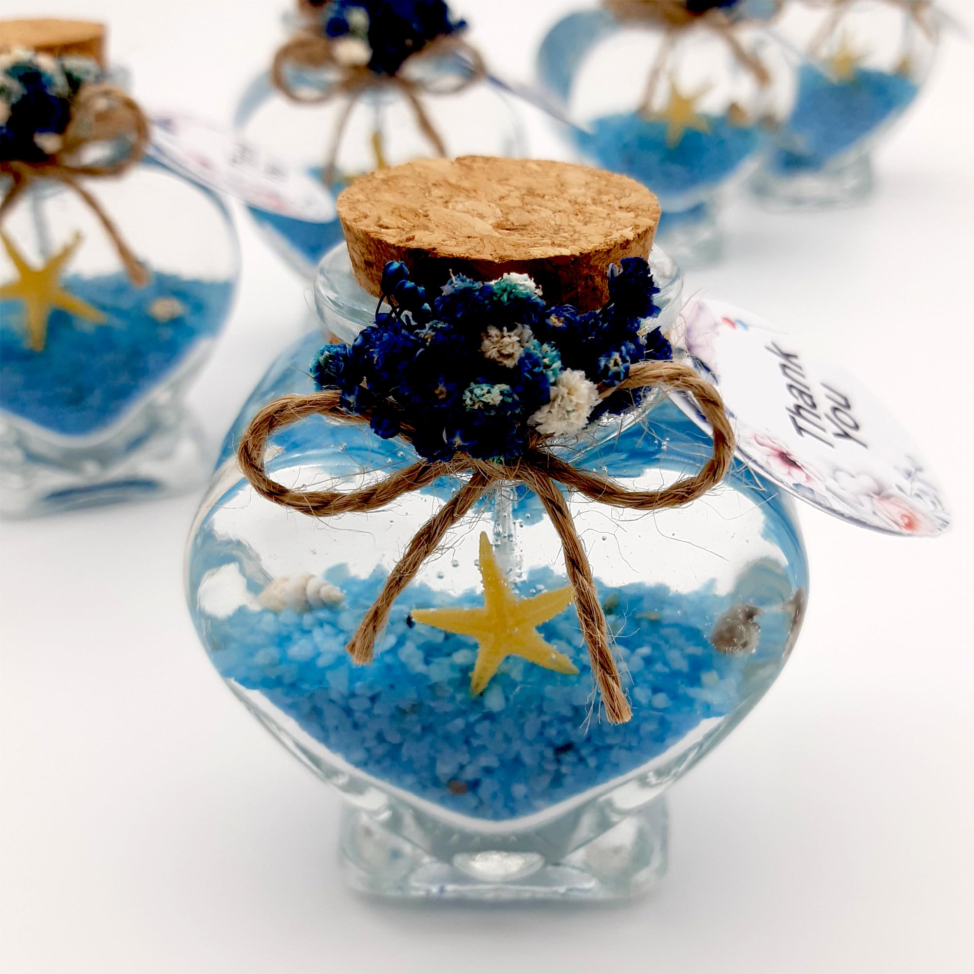bomboniere matrimonio, bottigliette vetro Candele in un barattolo di profumate battesimo,vasetti vetro anni ragazzo, comunione, cresima,piccolo regalo (gel bianco sabbia blu, set da 20)