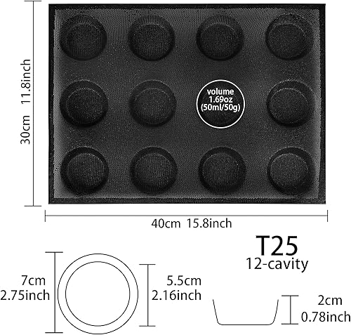 Miniatura 10 de FUNSHOWCASE Pan para hornear pan de hamburguesa Eclair hojas de disco redondo de malla de silicona molde de 24 panes forma de círculo cónico